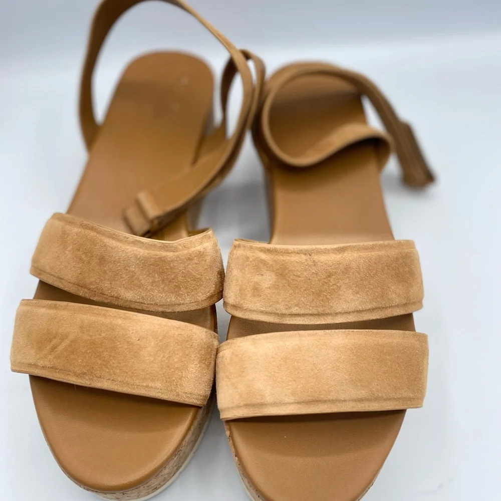 Vince Tan Jet Suede Leather‎ Chunky Platform Cork Woman’s Sandals Size 10